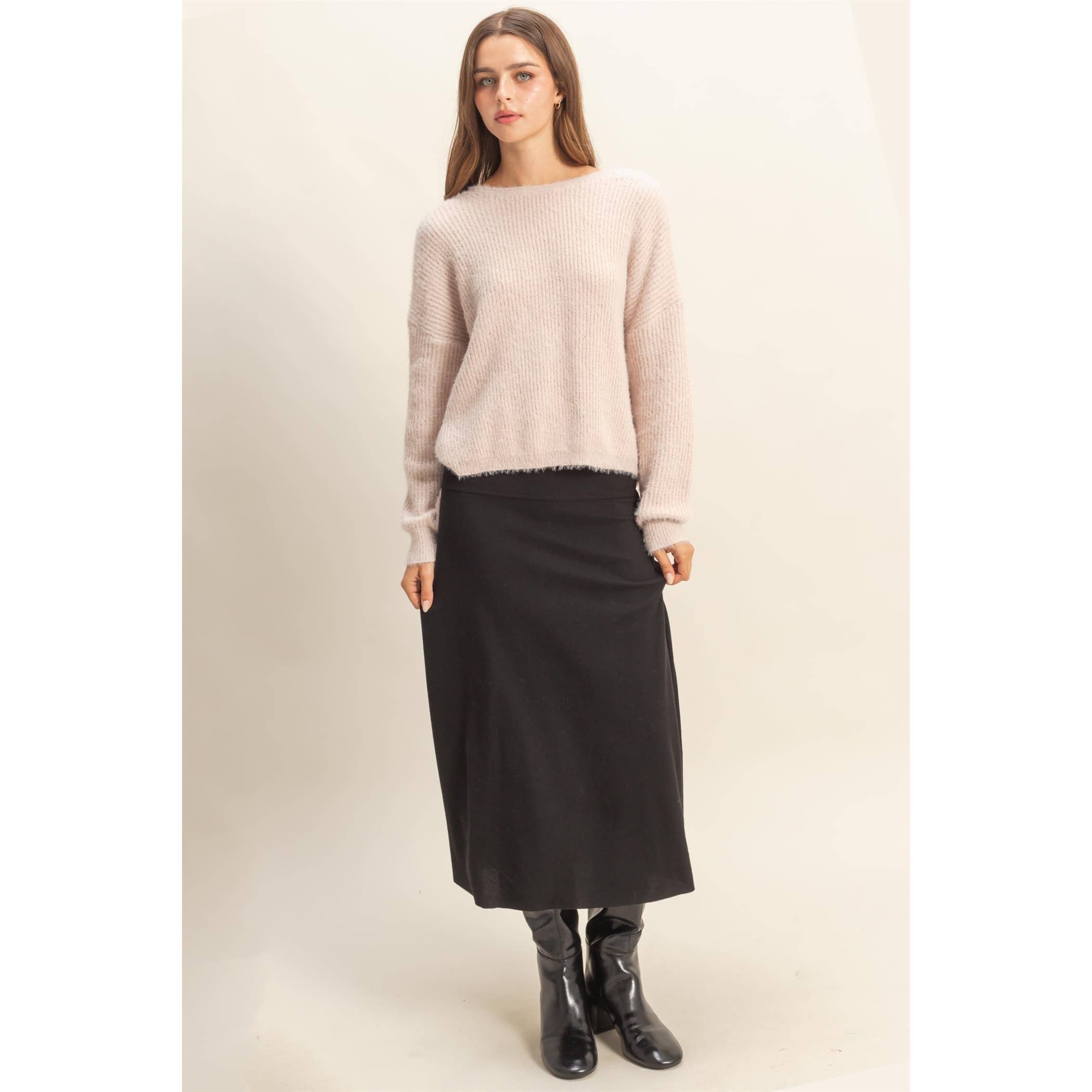 Oversized Fuzzy Sweater With Back Twist Detail