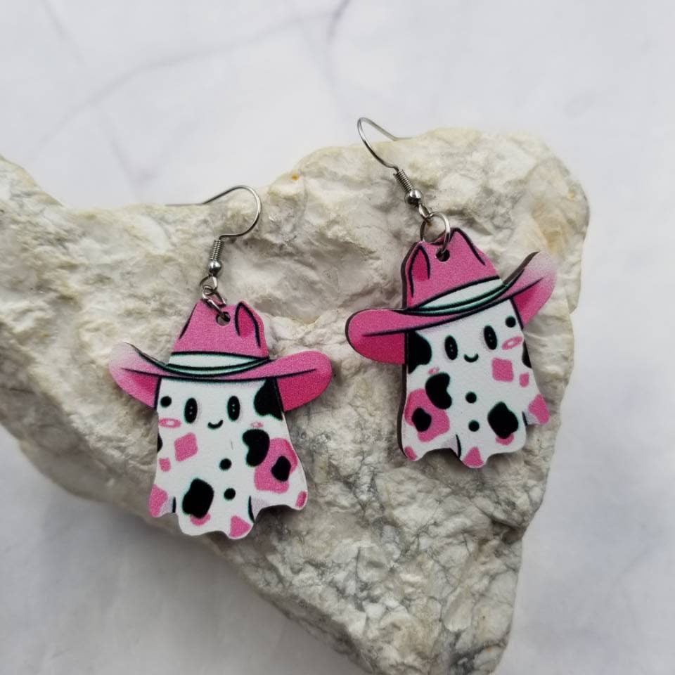 Cowboy Hat Ghost Earrings - Halloween