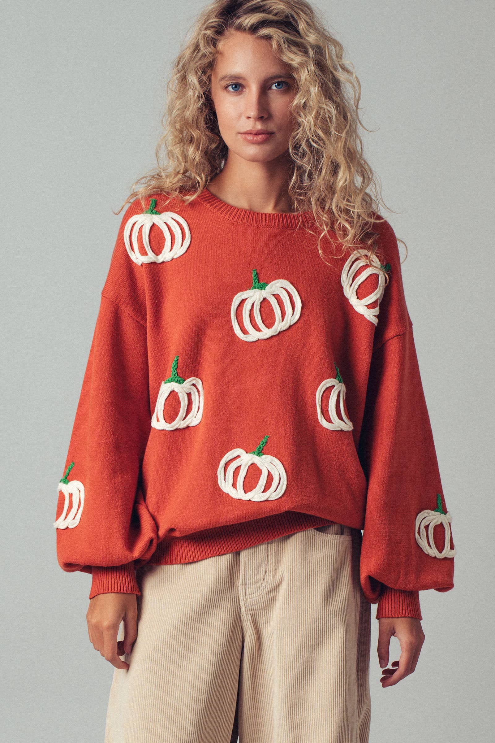 Pumpkin Patch Balloon Sleeve Sweater