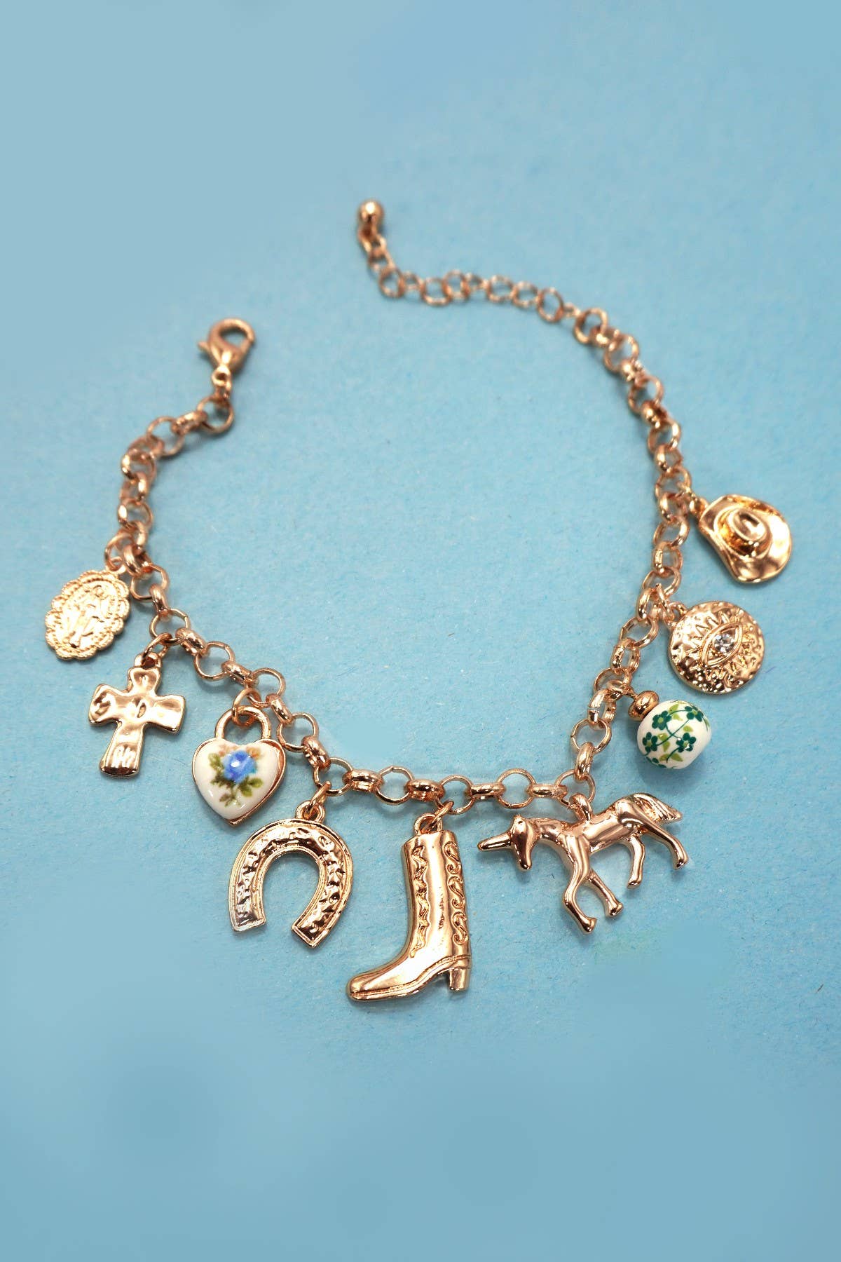 CHARM BRACELET - WESTERN BOOT CROSS PORCELAIN |