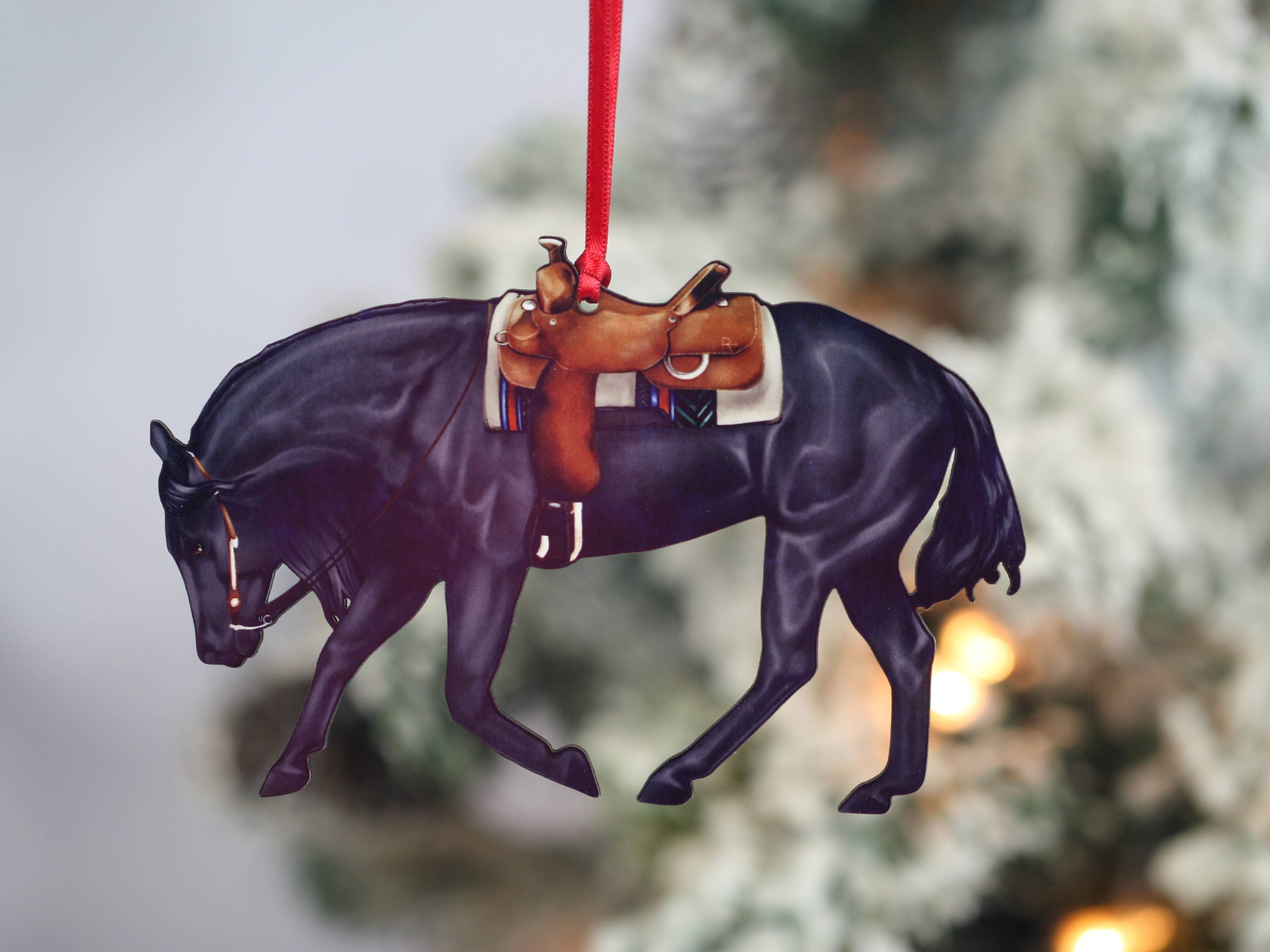 Black Western Riding Quarter Horse Ranch Christmas Ornaments