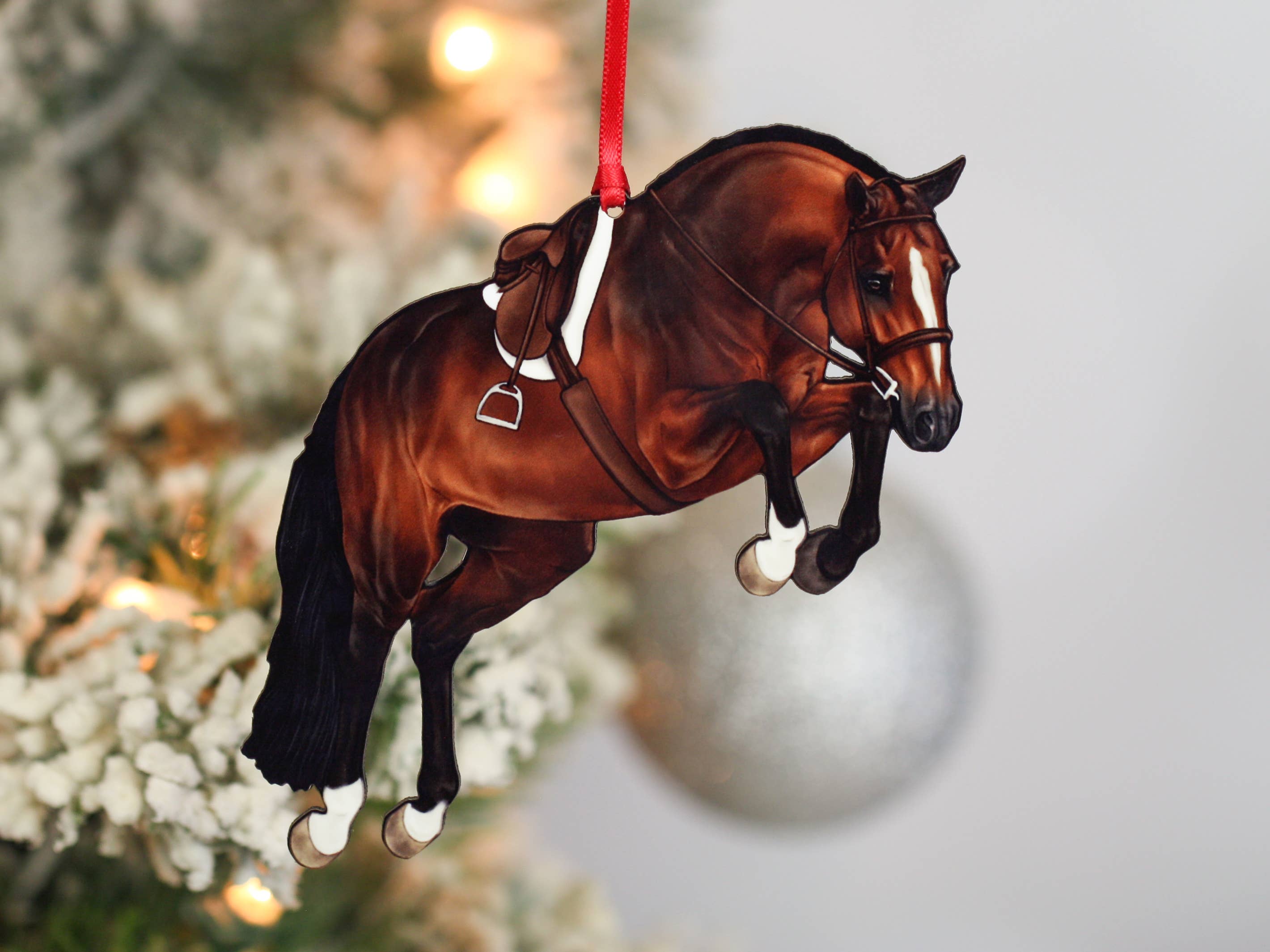 Equestrian Hunter Horse Ornament - Bay Jumping Horse Décor