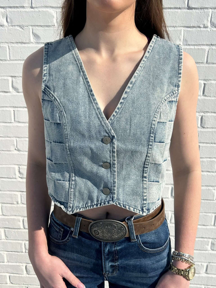 EE: Some Denim Checker Print Vest - Cowgirl Charm