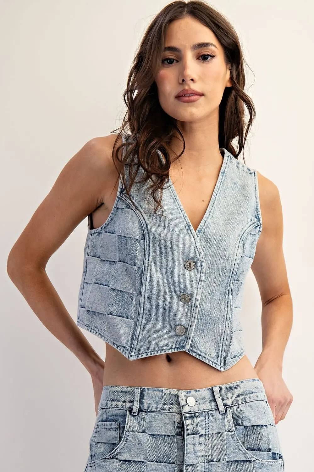 EE: Some Denim Checker Print Vest - Cowgirl Charm