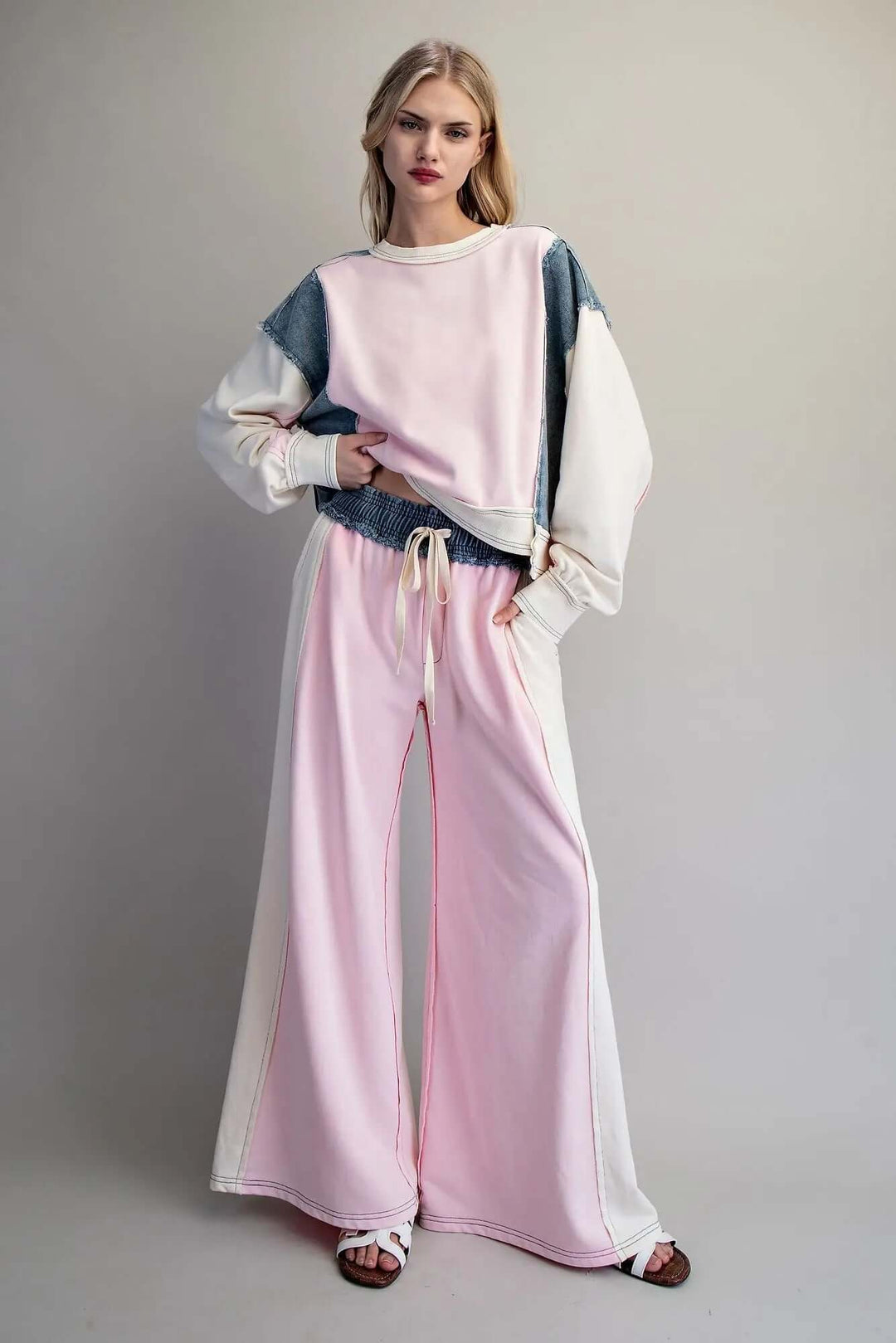 ee:some Color Block Denim Drawstring Pants - Cowgirl Charm