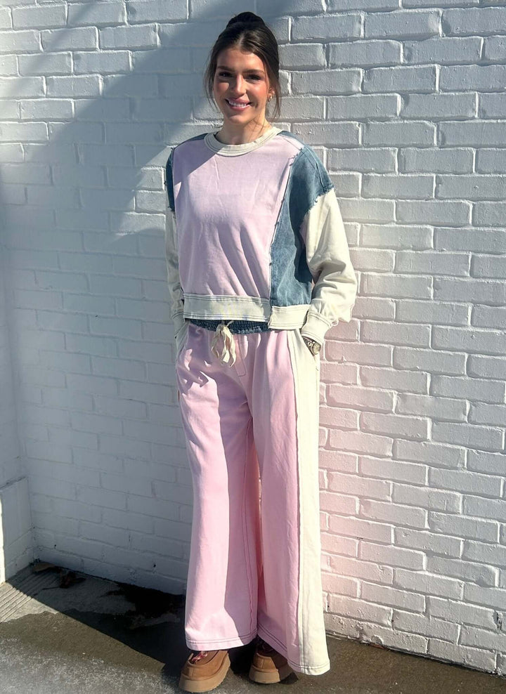 ee:some Color Block Denim Drawstring Pants - Cowgirl Charm