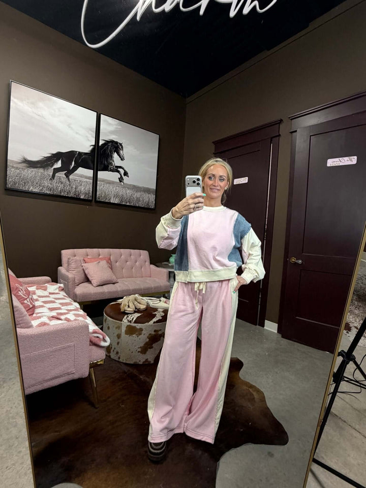 ee:some Color Block Denim Drawstring Pants - Cowgirl Charm