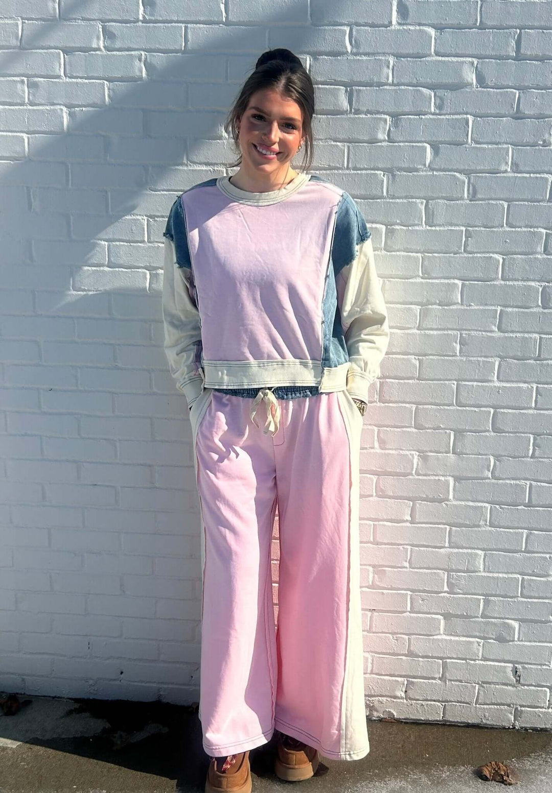 ee:some Color Block Denim Drawstring Pants - Cowgirl Charm