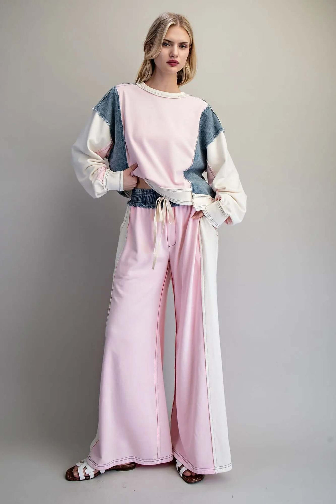 ee:some Color Block Denim Drawstring Pants - Cowgirl Charm