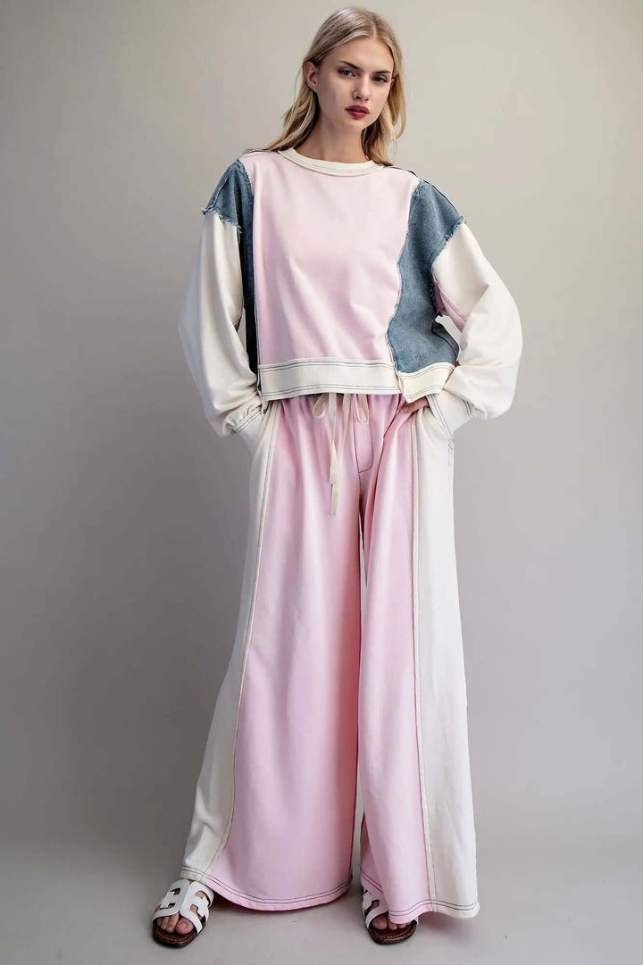 ee:some Color Block Denim Drawstring Pants - Cowgirl Charm