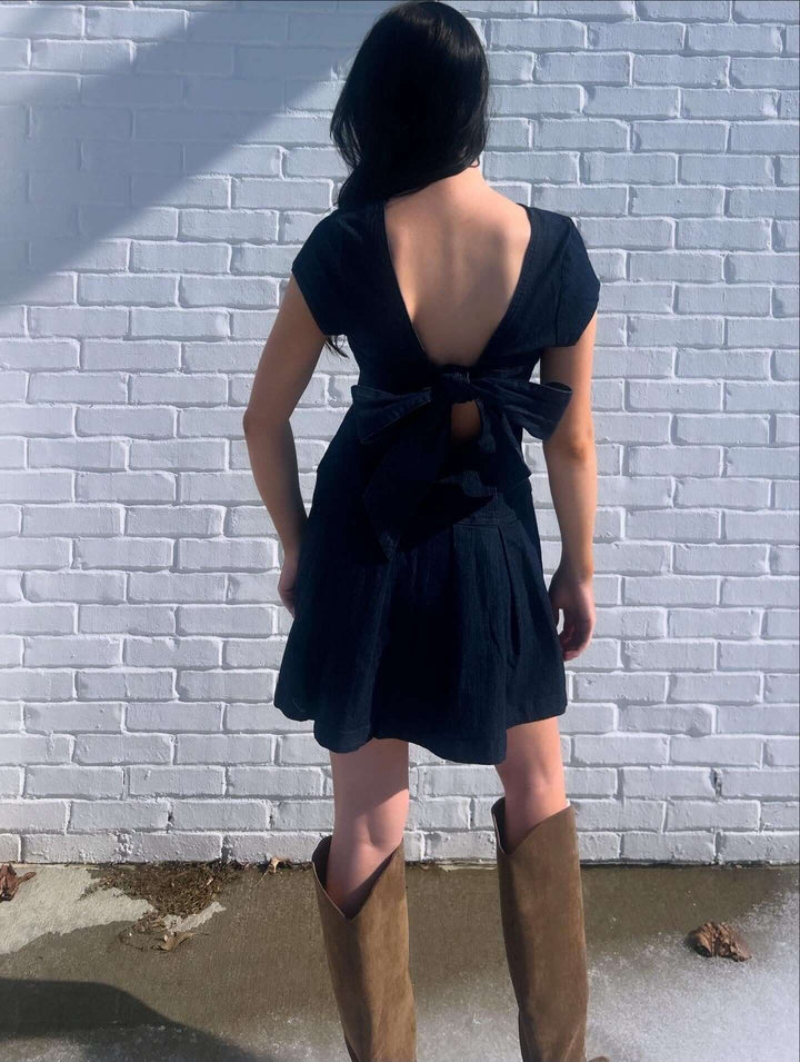 ee:some Denim Open Back Ribbon Mini Dress - Cowgirl Charm