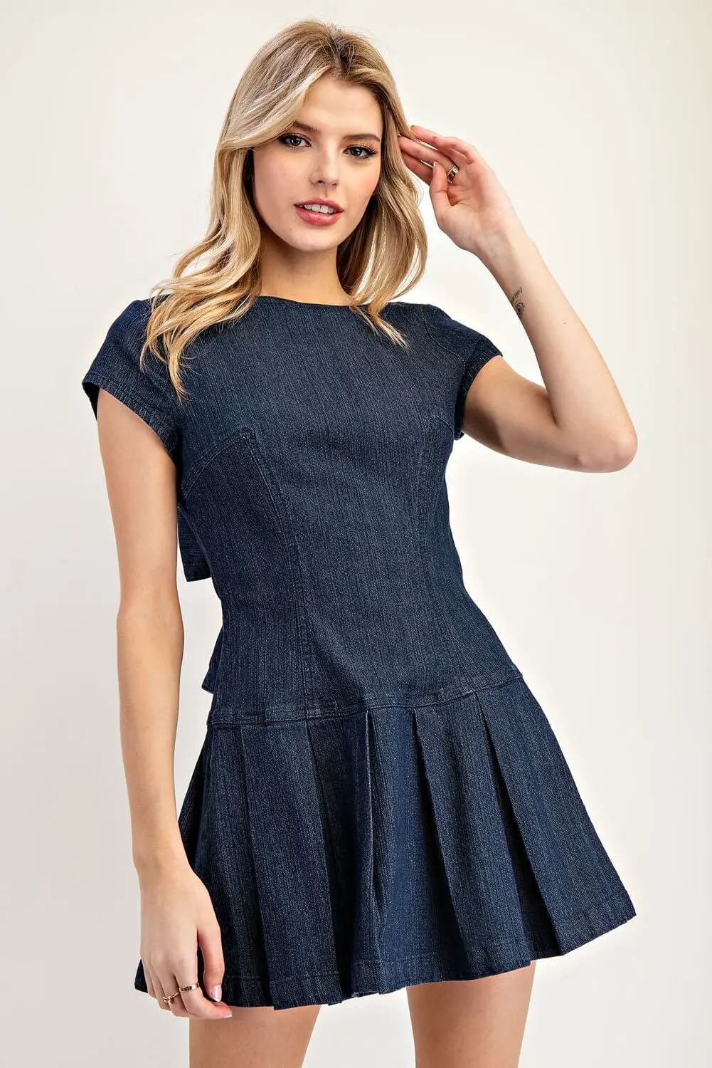ee:some Denim Open Back Ribbon Mini Dress - Cowgirl Charm