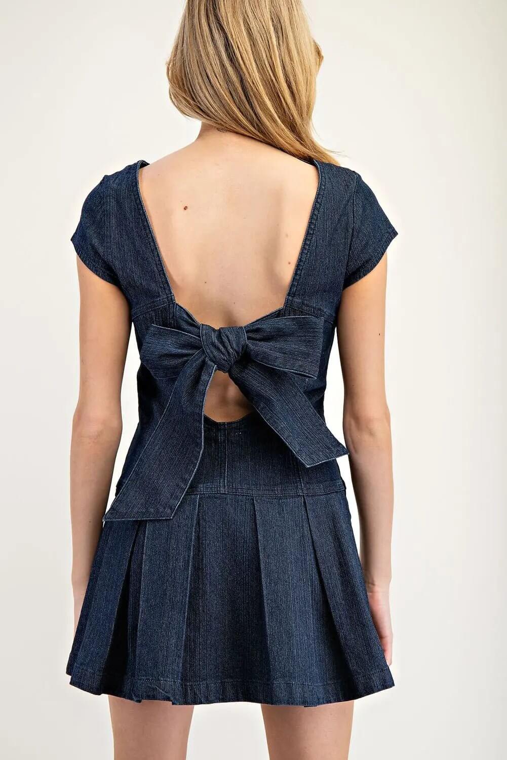 ee:some Denim Open Back Ribbon Mini Dress - Cowgirl Charm