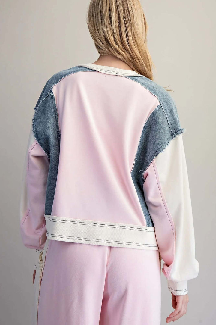 ee:some Frayed Color Block Long Sleeve Pullover - Cowgirl Charm