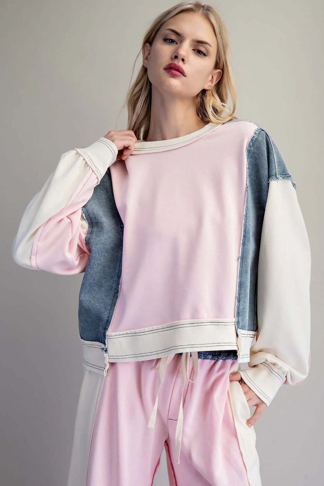 ee:some Frayed Color Block Long Sleeve Pullover - Cowgirl Charm