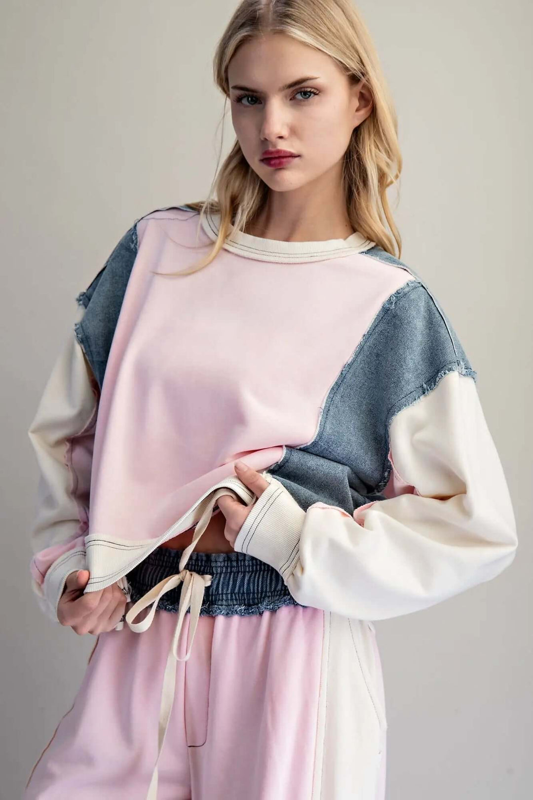 ee:some Frayed Color Block Long Sleeve Pullover - Cowgirl Charm