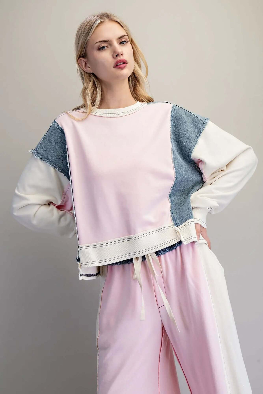 ee:some Frayed Color Block Long Sleeve Pullover - Cowgirl Charm