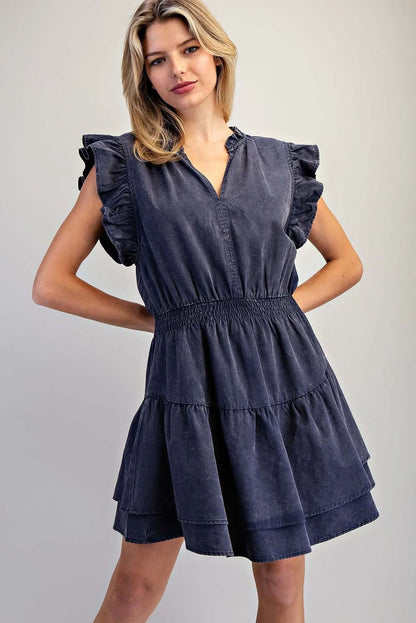 ee:some mineral washed smocked waist mini dress, lightweight summer dress with relaxed fit and gathered waist, in soft fabric