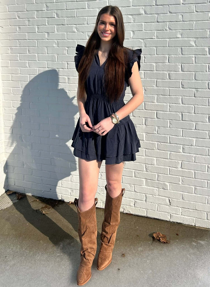 ee:some Mineral Washed Smocked Waist Mini Dress - Cowgirl Charm