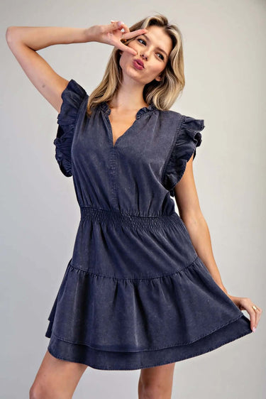 ee:some Mineral Washed Smocked Waist Mini Dress - Cowgirl Charm
