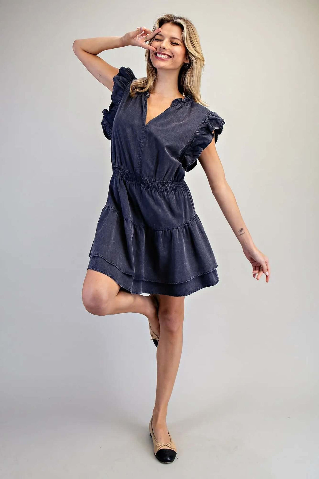 ee:some Mineral Washed Smocked Waist Mini Dress - Cowgirl Charm