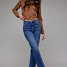 Hidden Jeans Ella Clean Stretch High Rise Classic Straight jeans shown on model, showcasing a sleek, fitted denim style.