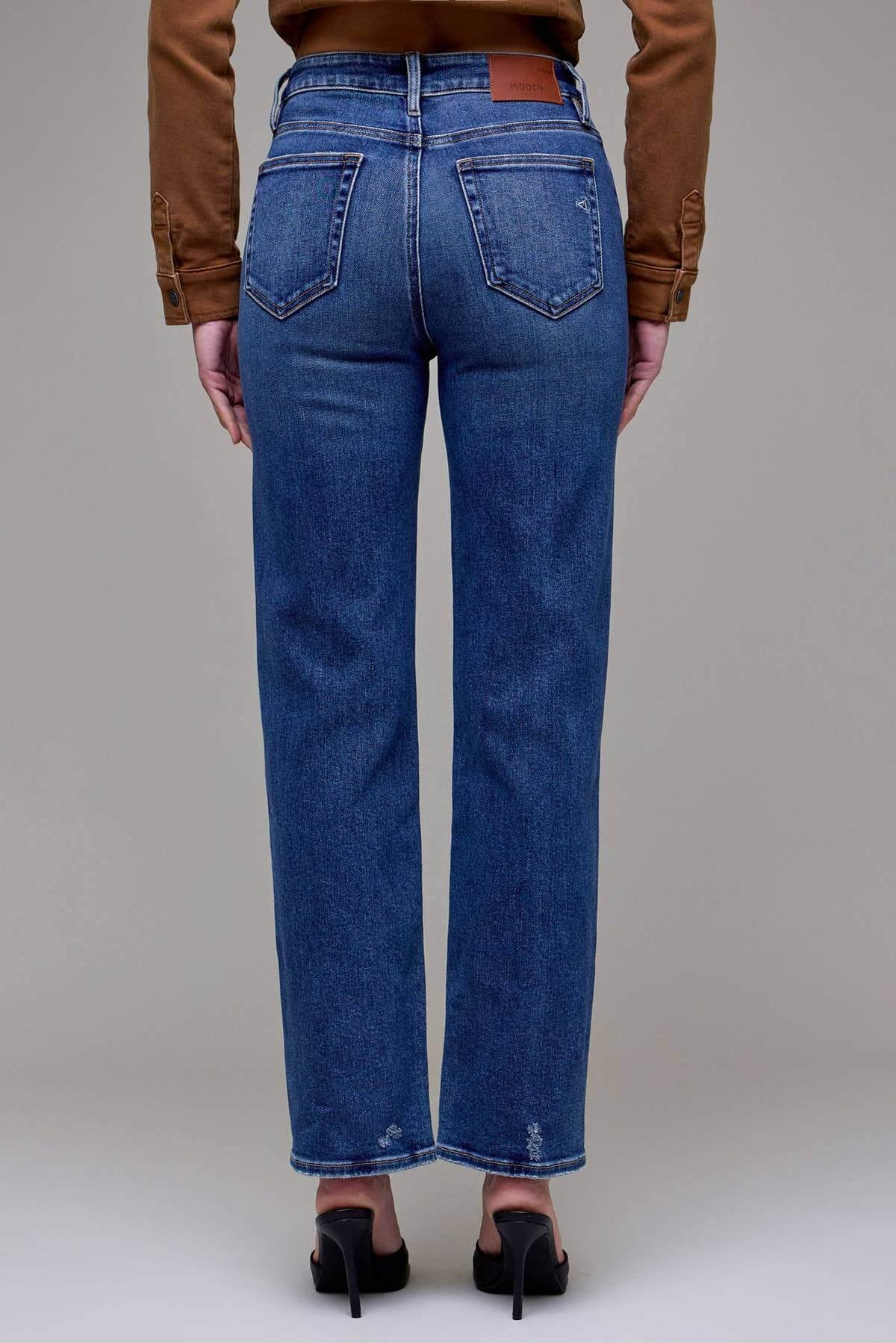 Hidden Jeans Ella Clean Stretch High Rise Classic Straight jeans, front view showing high waist and straight leg fit.