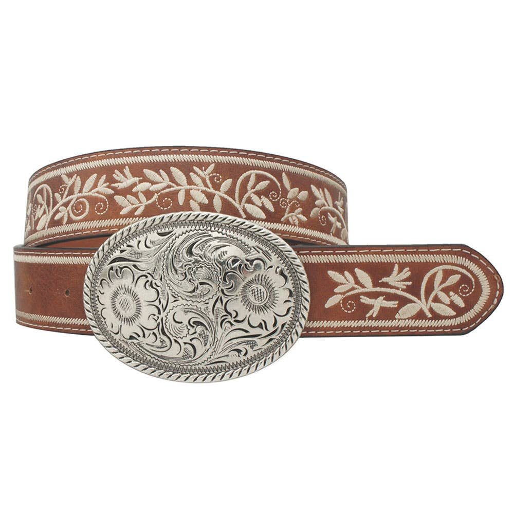 EMBROIDERED STRAP OVAL BUCKLE BELT - Cowgirl Charm