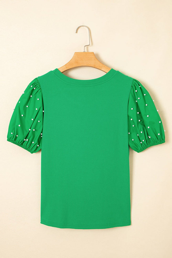 Emerald Pearl Puff Sleeve Top – Western Boutique Statement Blouse | Cowgirl Charm - Cowgirl Charm