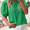 Emerald Pearl Puff Sleeve Top – Western Boutique Statement Blouse | Cowgirl Charm - Cowgirl Charm