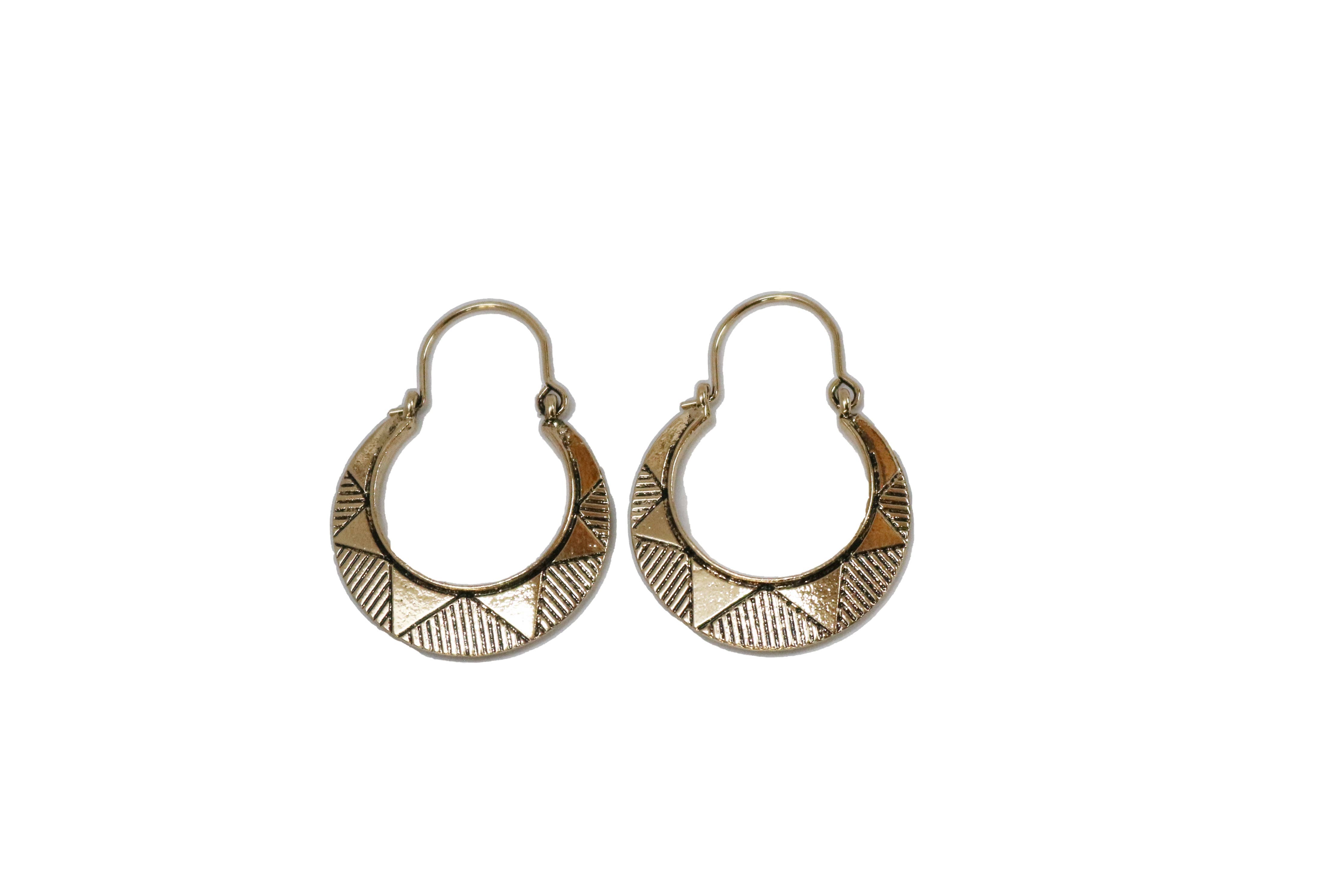 Burnished Gold Sun Stamped Hoop Earring