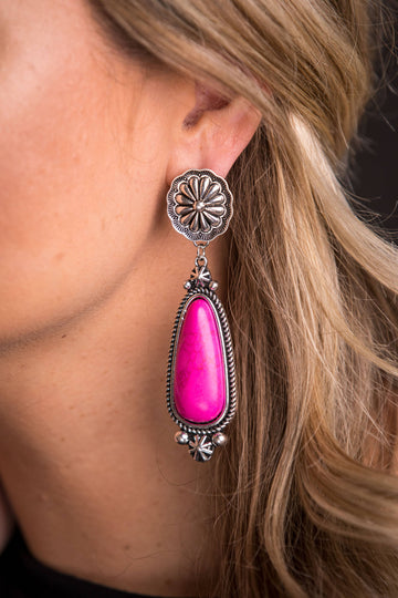 Pink Statement Earring on Silver Concho Post