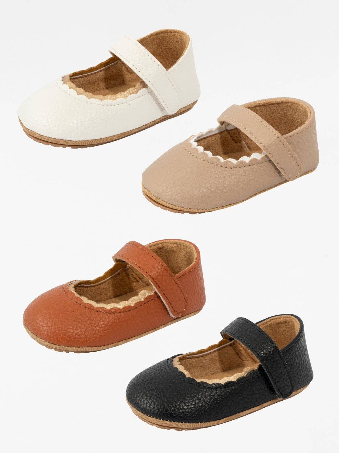 Scalloped Toe Mary Jane Baby Shoe Neutral