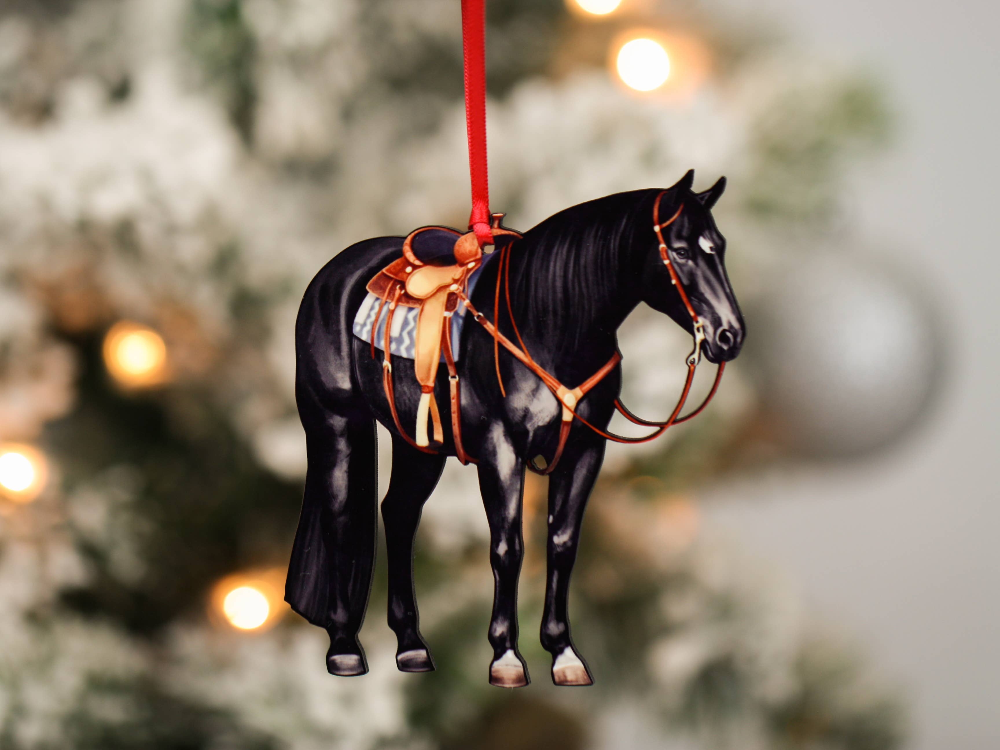Black Western Ranch Horse Ornament - Quarter Horse Christmas