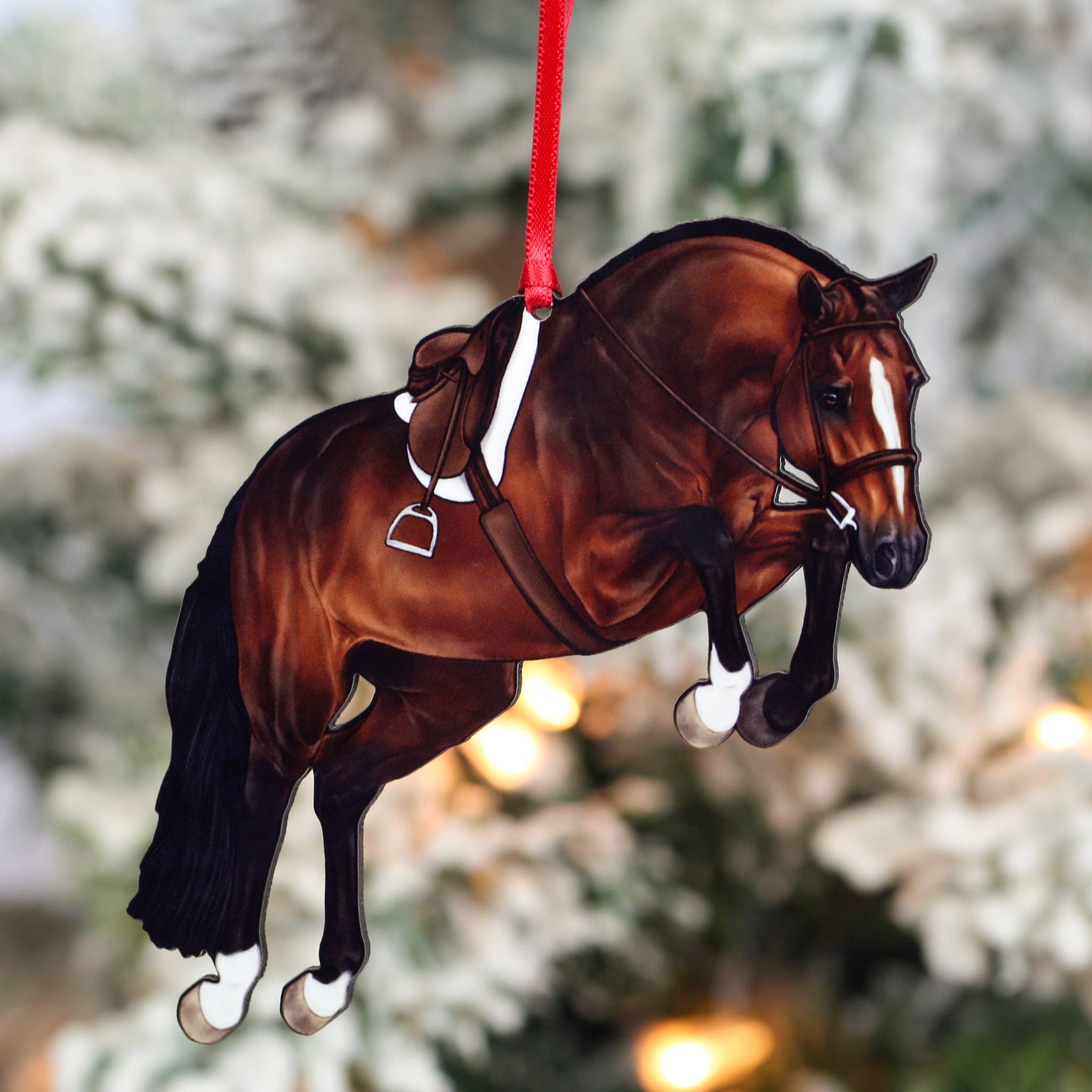 Equestrian Hunter Horse Ornament - Bay Jumping Horse Décor