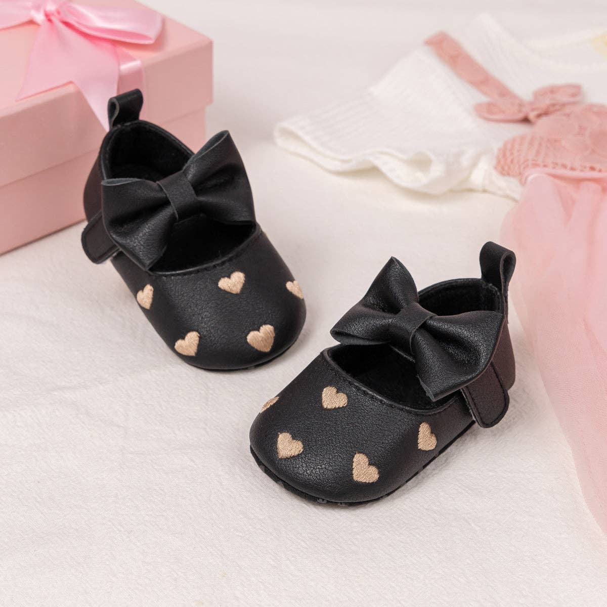 Black w/gold heart infant shoes