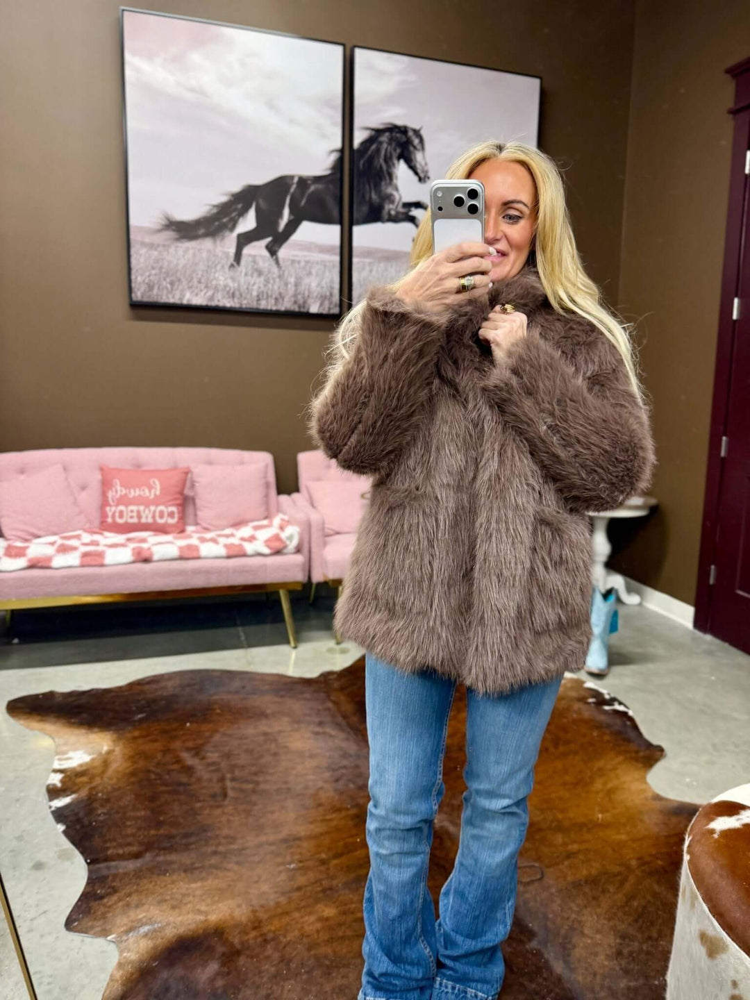 Faux Fur Coat - Cowgirl Charm