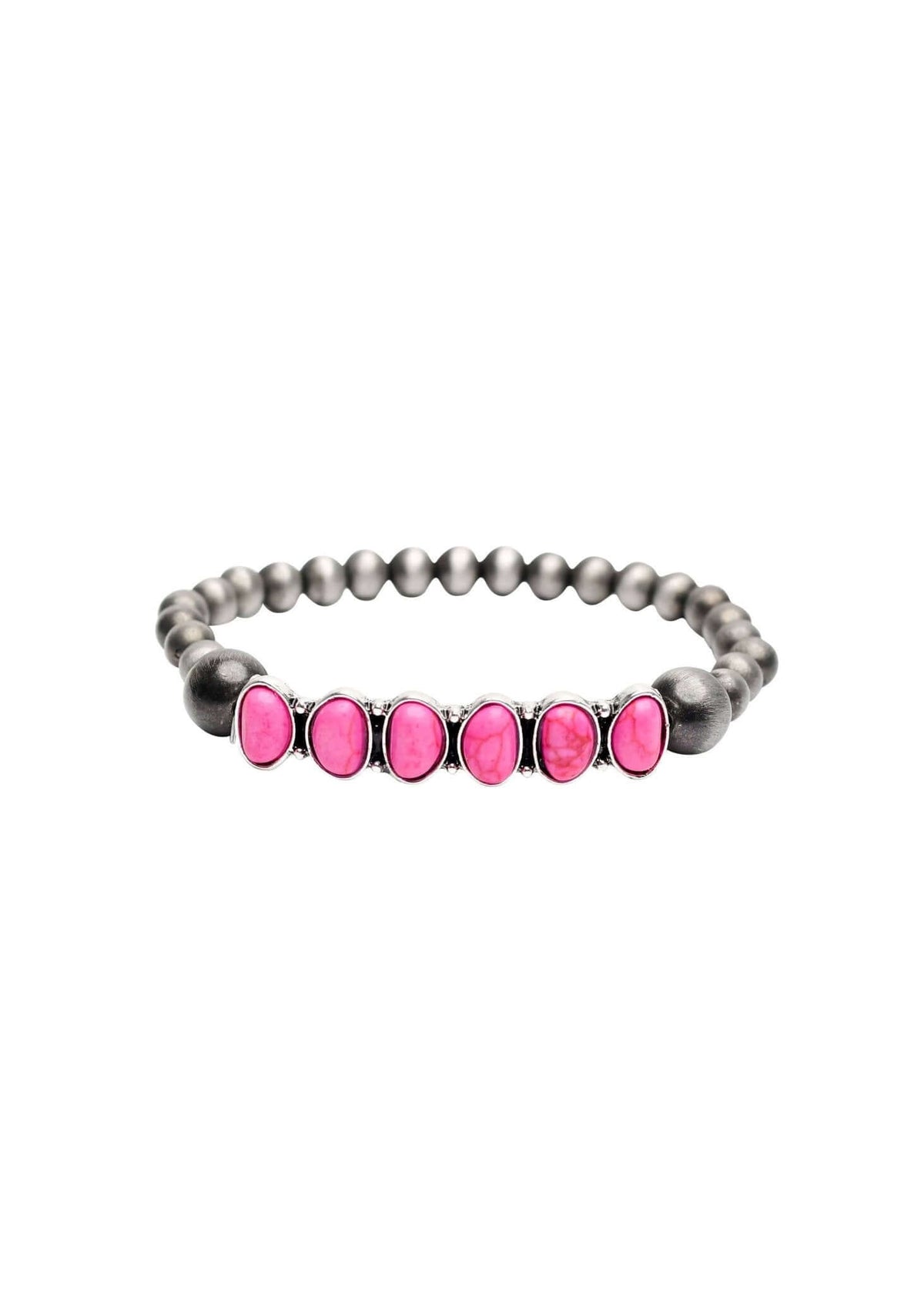 Faux Navajo pearl stretch bracelet with six pink accent stones, stylish jewelry accessory by West & Co.