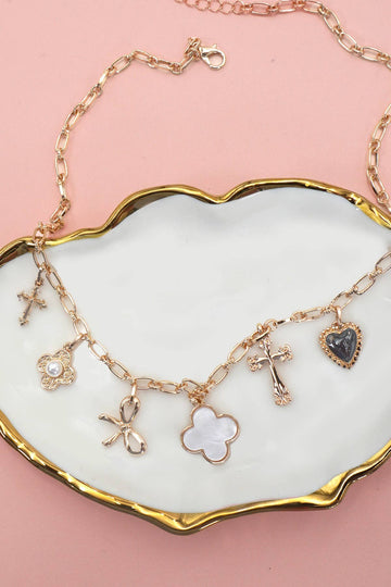 CHARM NECKLACE-CLOVER BOW CROSS HEART FLOWER |