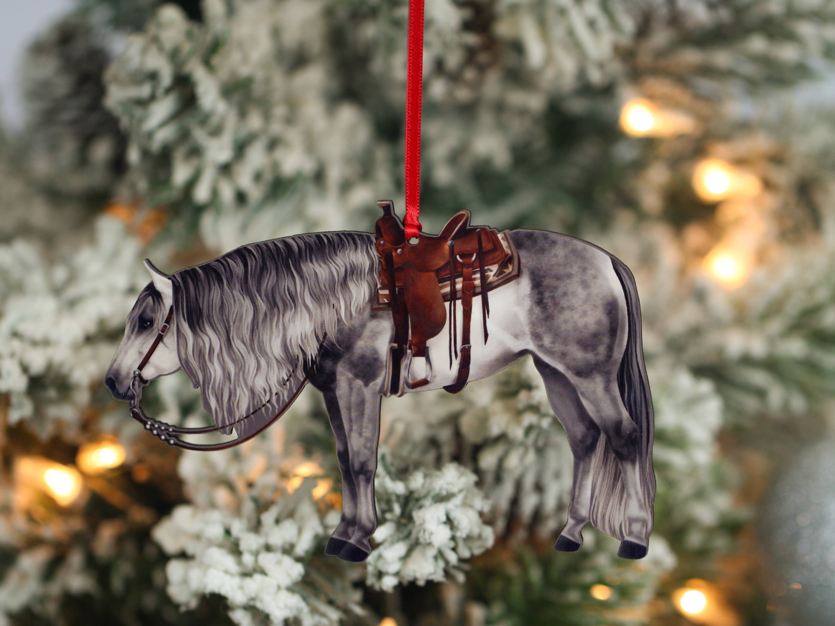 Gray Western Ranch Horse Ornament - Quarter Horse Christmas