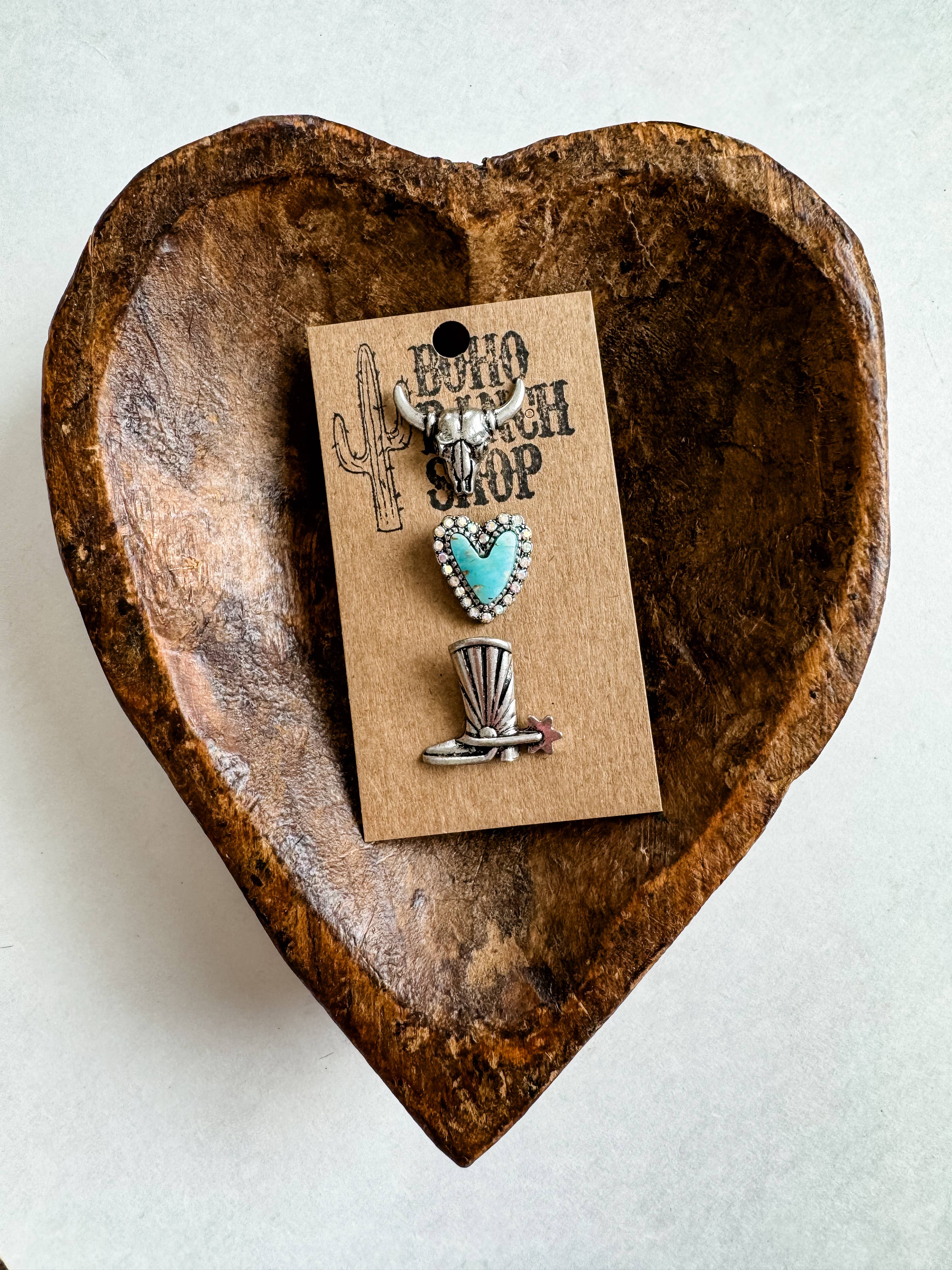 Western Turquoise Silvertone Pin Set - Trucker hat, purse