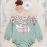First Down Embroidered Gingham Football Ruffle Romper - Cowgirl Charm