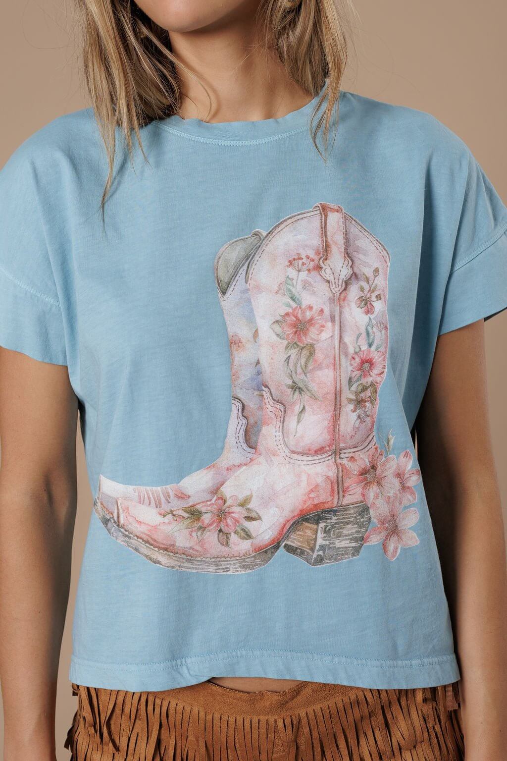 Flower Boots Hi - Lo Tee - Cowgirl Charm