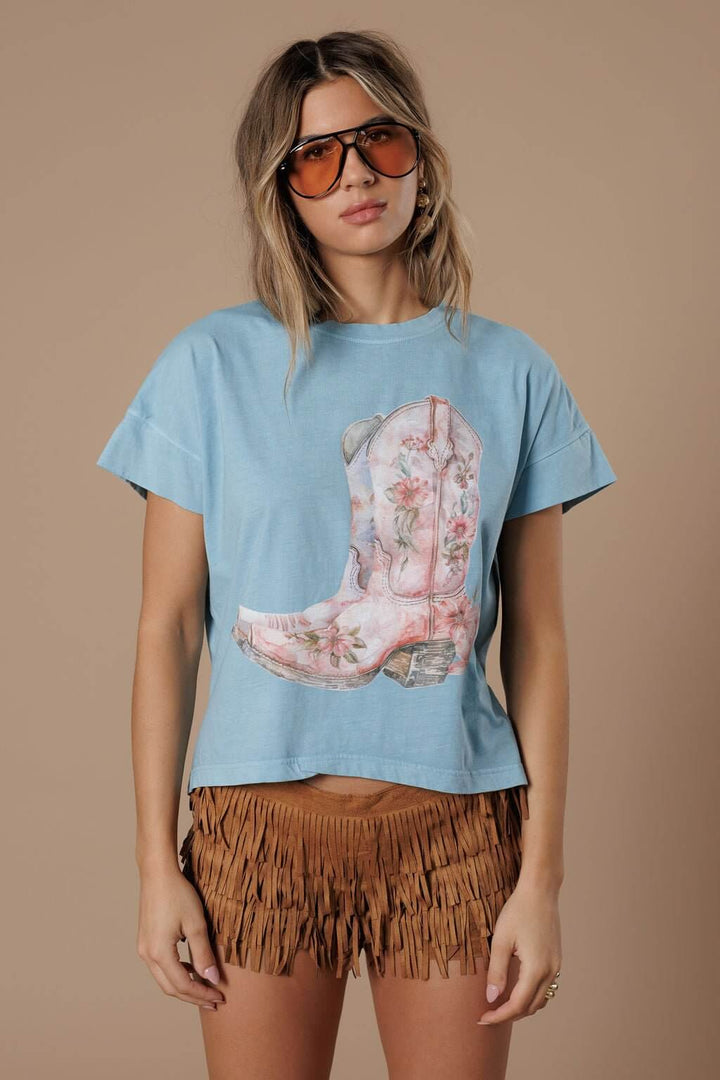 Flower Boots Hi - Lo Tee - Cowgirl Charm