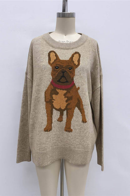 Cream-colored French Bulldog sweater by Cloud Ten, cozy knit sweater with ribbed collar and hem for dogs.