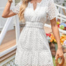 GenBeauty Eyelet Notched Neck Short Sleeve Dress – Summer White & Classic Black - Cowgirl Charm