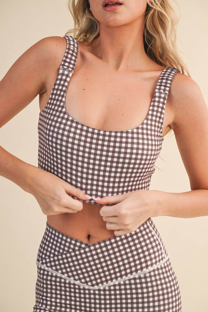 Gingham Print Ruched Bra Top - Cowgirl Charm