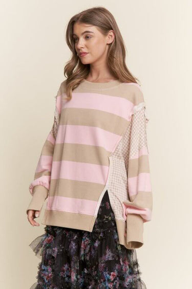 Gingham & Striped Knit Sweater Top - Cowgirl Charm