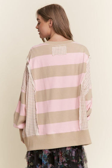 Gingham & Striped Knit Sweater Top - Cowgirl Charm
