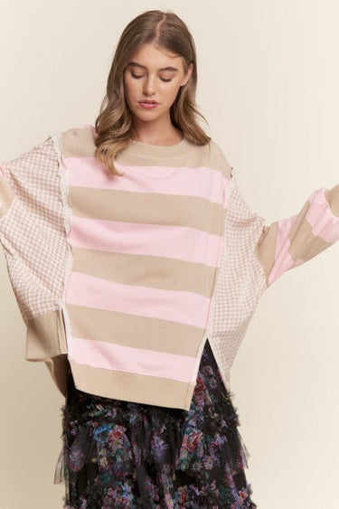 Gingham & Striped Knit Sweater Top - Cowgirl Charm